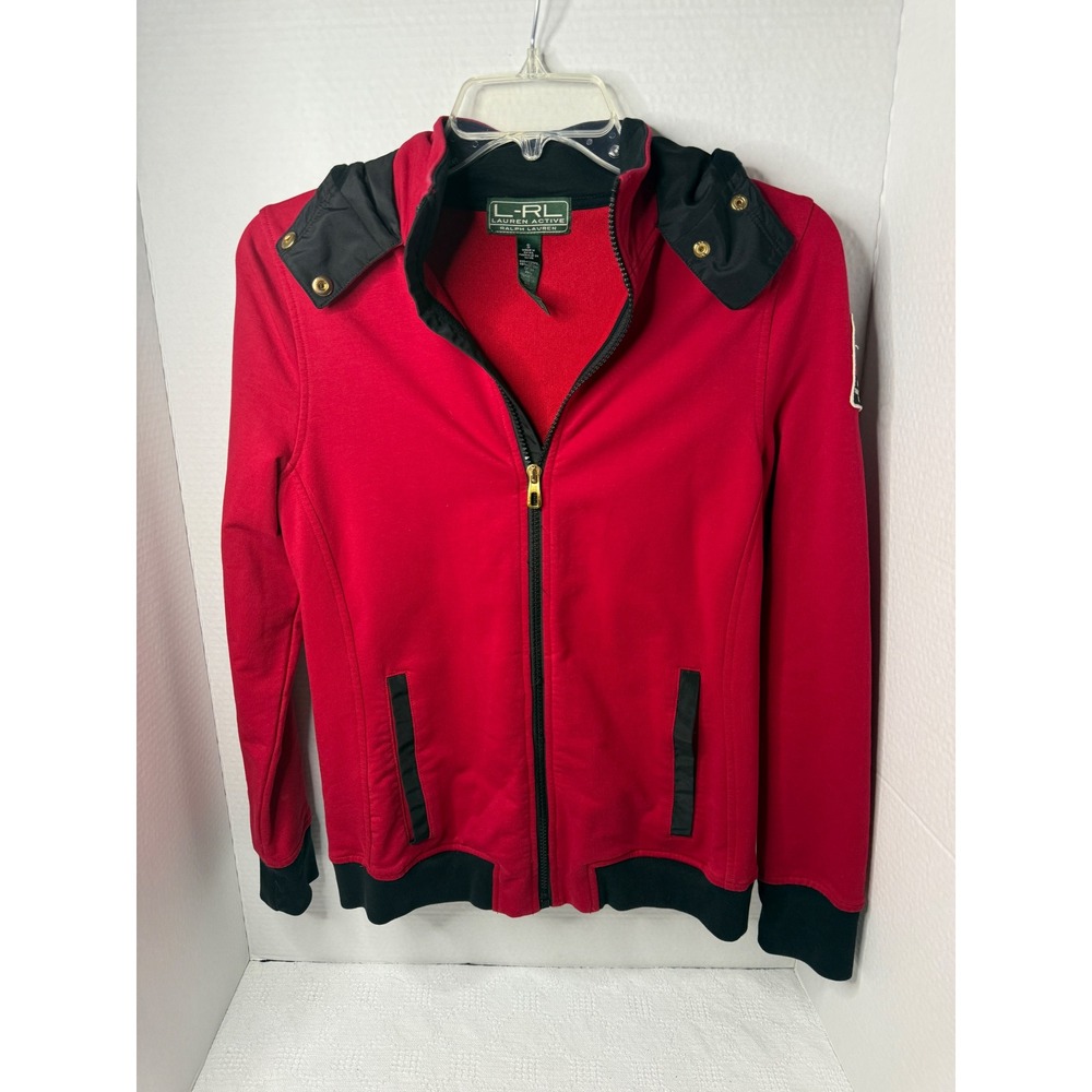 Lauren Ralph Lauren Active Red Black Zip Up Hoodie Jacket Women's Size Small